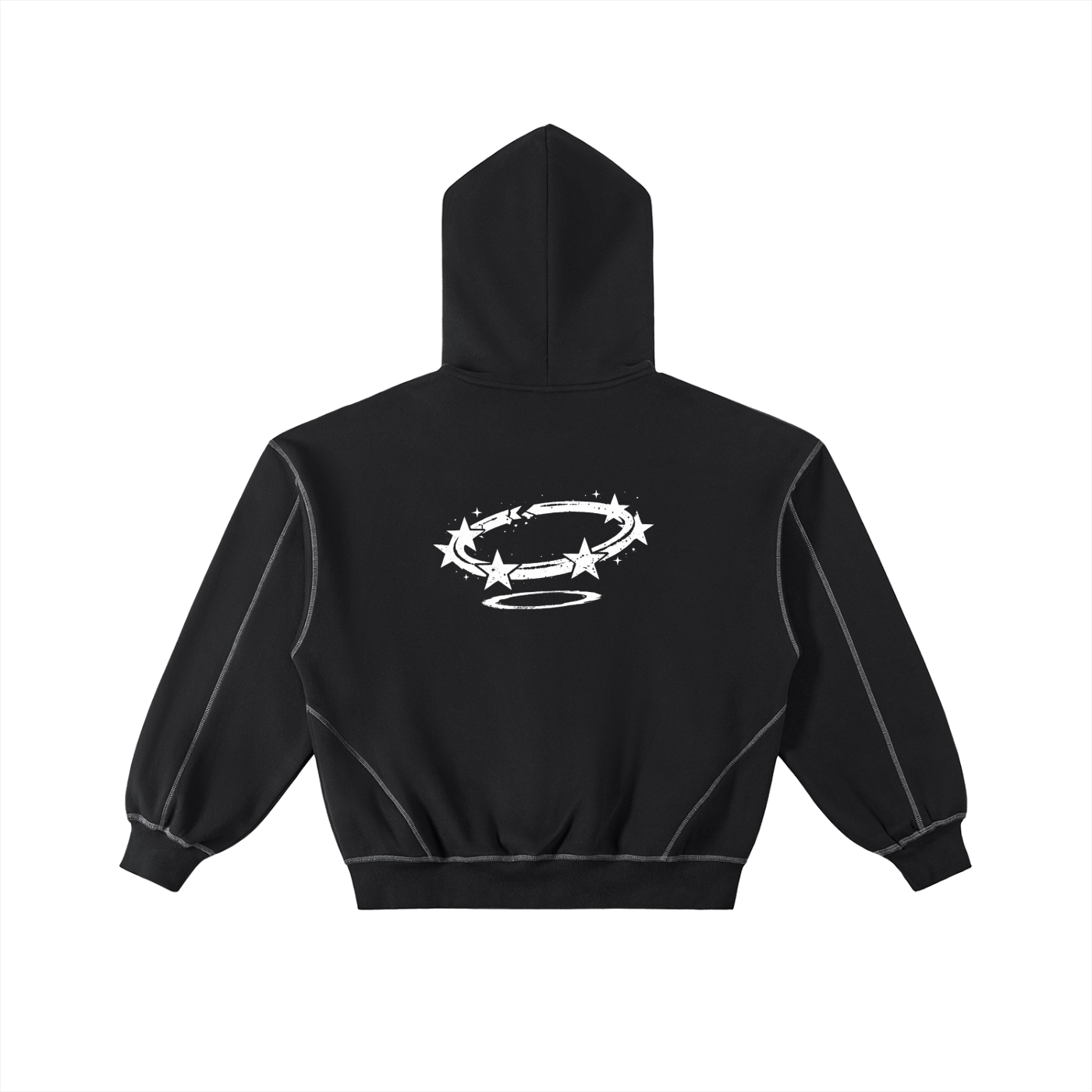 Contrast-Stitched Boxy Fleece Zip Hoodie