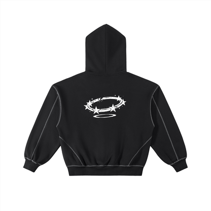 Contrast-Stitched Boxy Fleece Zip Hoodie