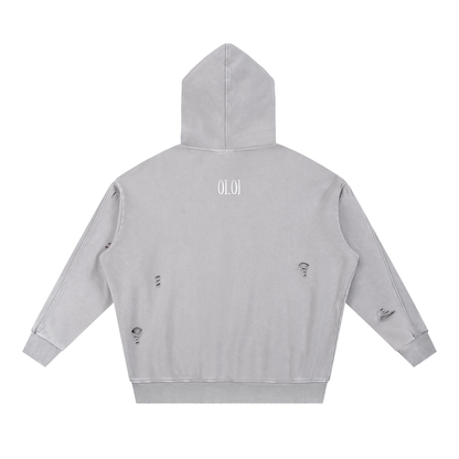 Oversized Distressed Panel Hoodie - The Rebirth