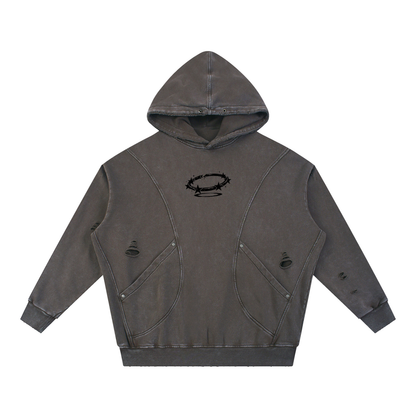 Oversized Distressed Panel Hoodie - The Rebirth
