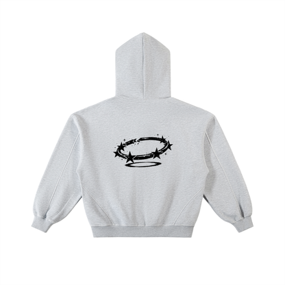 Contrast-Stitched Boxy Fleece Zip Hoodie