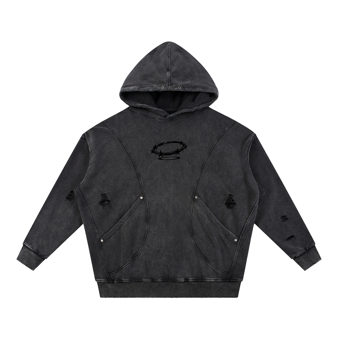 Oversized Distressed Panel Hoodie - The Rebirth