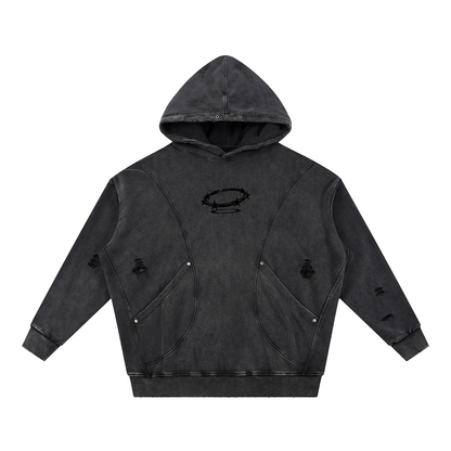 Oversized Distressed Panel Hoodie - The Rebirth