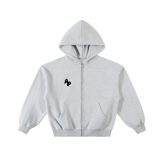 Contrast-Stitched Boxy Fleece Zip Hoodie
