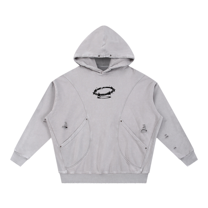 Oversized Distressed Panel Hoodie - The Rebirth