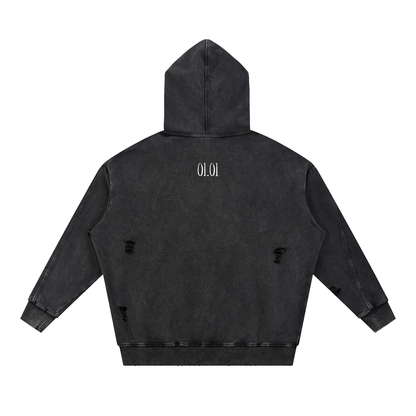 Oversized Distressed Panel Hoodie - The Rebirth