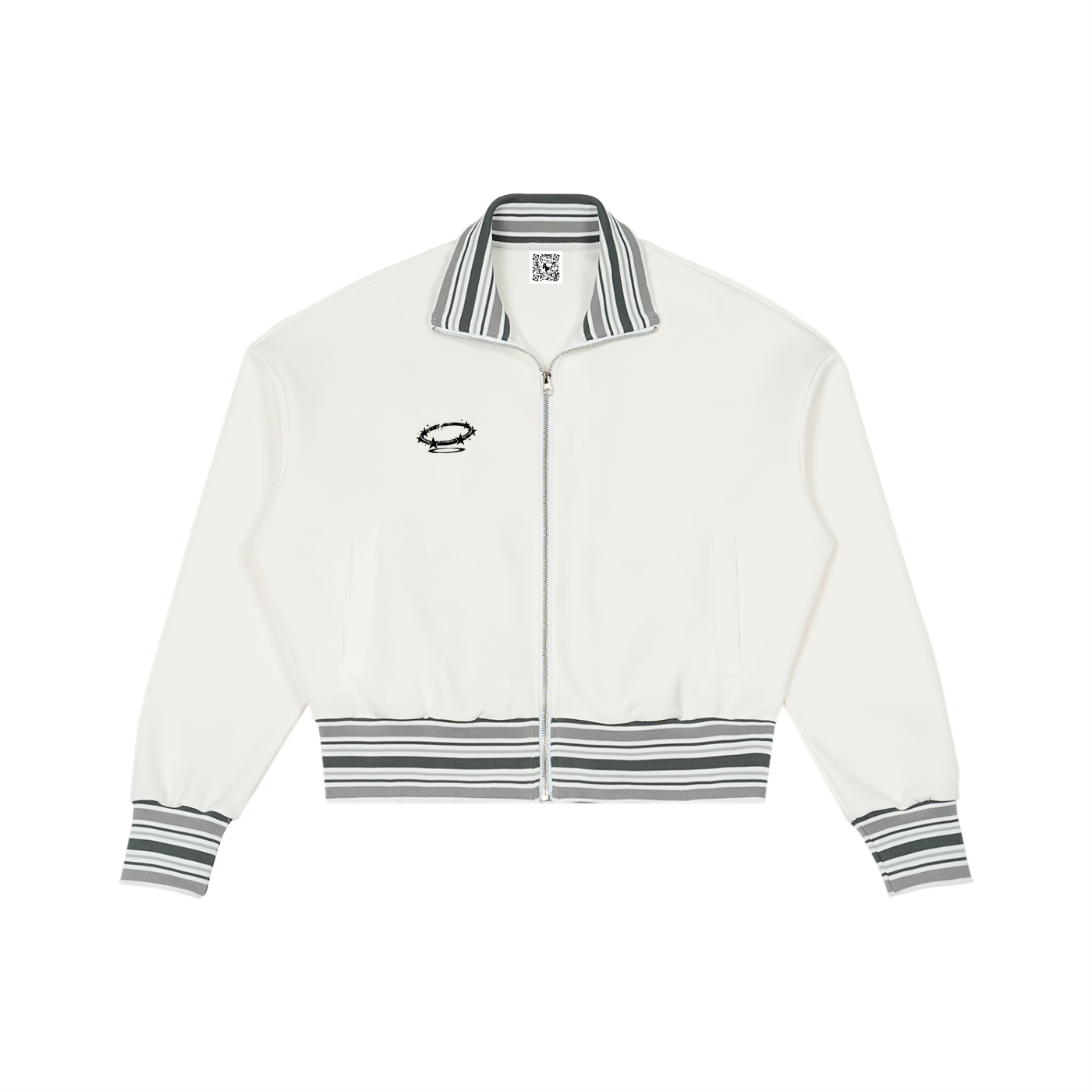 Striped Rib Collar Zip Jacket